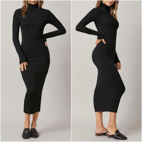 Royal Blue mock neck fitted midi dress Party - Picture 3 of 8